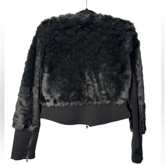 BCBG MAX AZRIA Breton Faux Fur/Leather Jacket Asymmetrical Zip, Moto Style - Picture 9 of 13